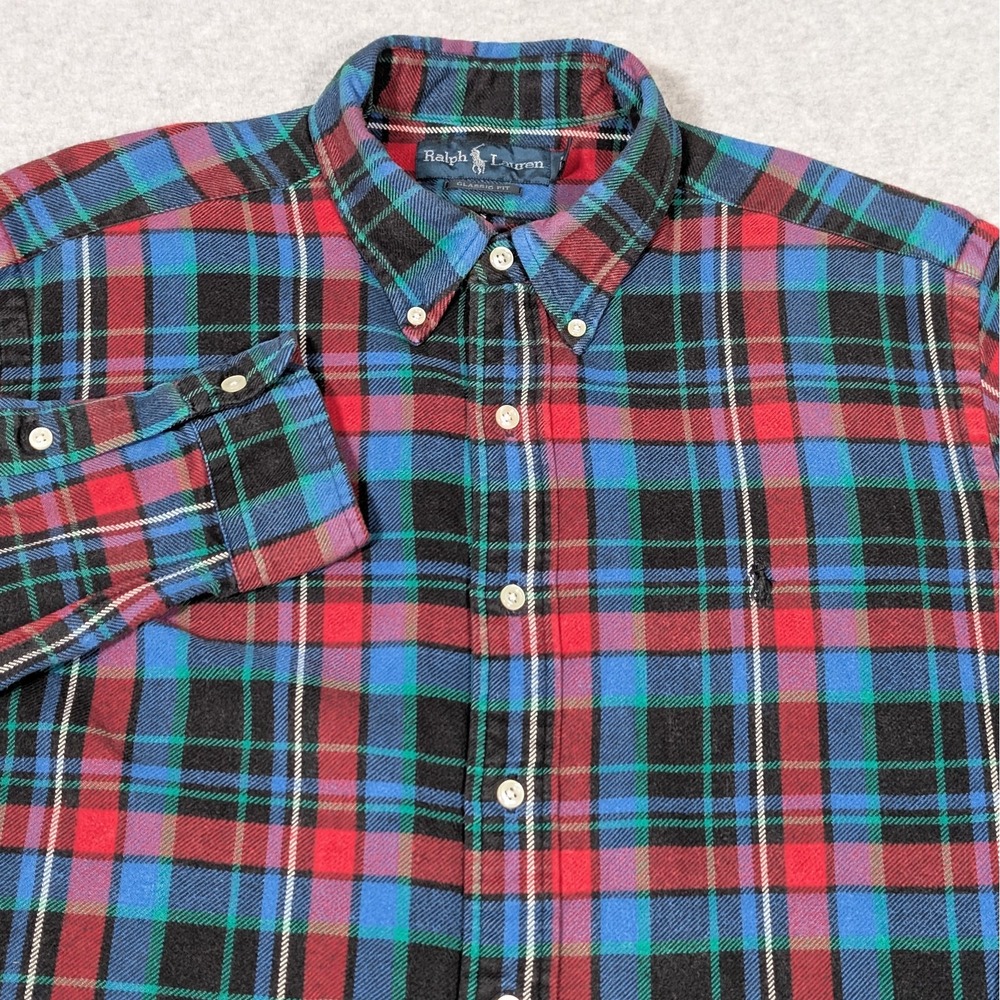 Ralph Lauren Button Down Flannel Shirt Mens Size Large Classic Fit Multi Plaid - Picture 1 of 8